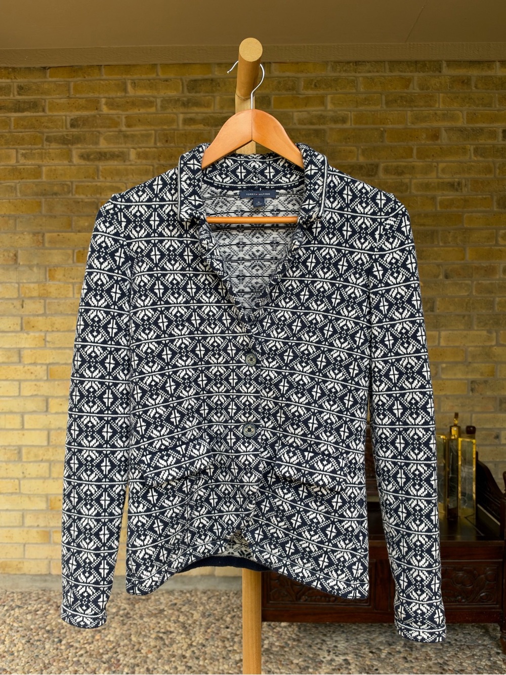 Tommy Hilfiger Knit Sweater Blazer Cardigan XS Navy White Preppy